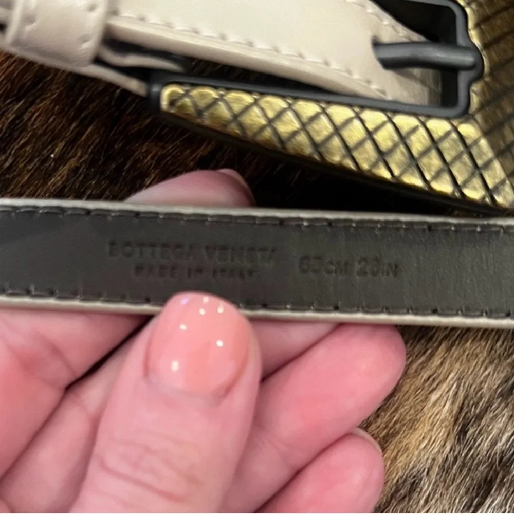 New! AUTH BOTTEGA VENETA BELT 65cm XS S Cream Antique Gold intrecciato design